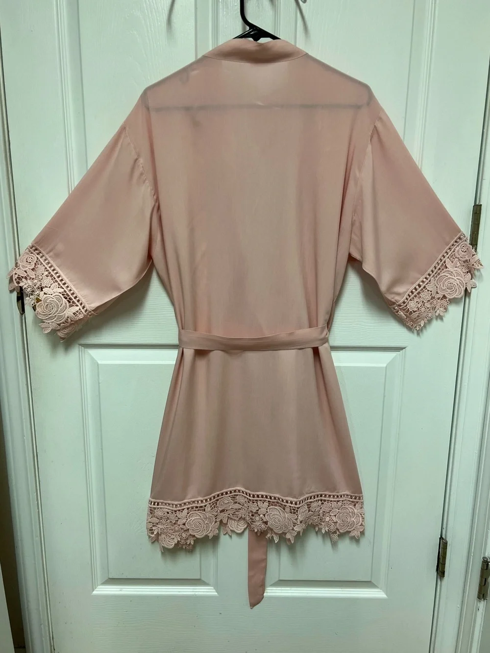 Unbranded Sheer Lace-Trim Robe - Blush Pink